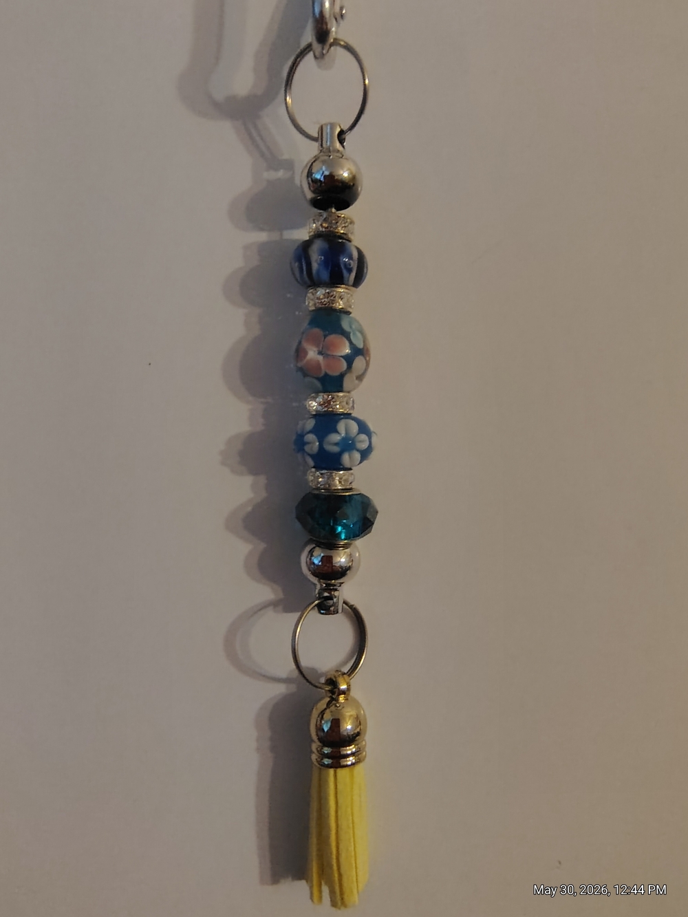 Blue Floral Bead Tassel Charm Keychain